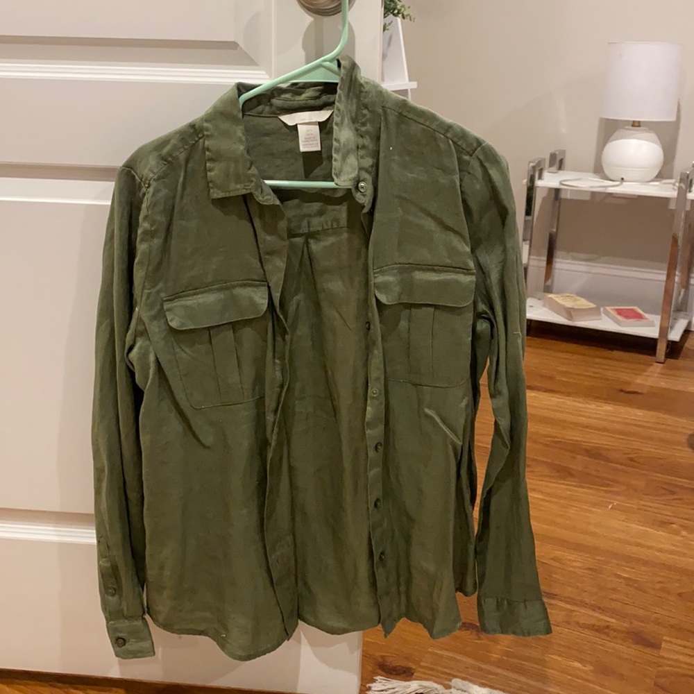H&M Green Linen Blouse